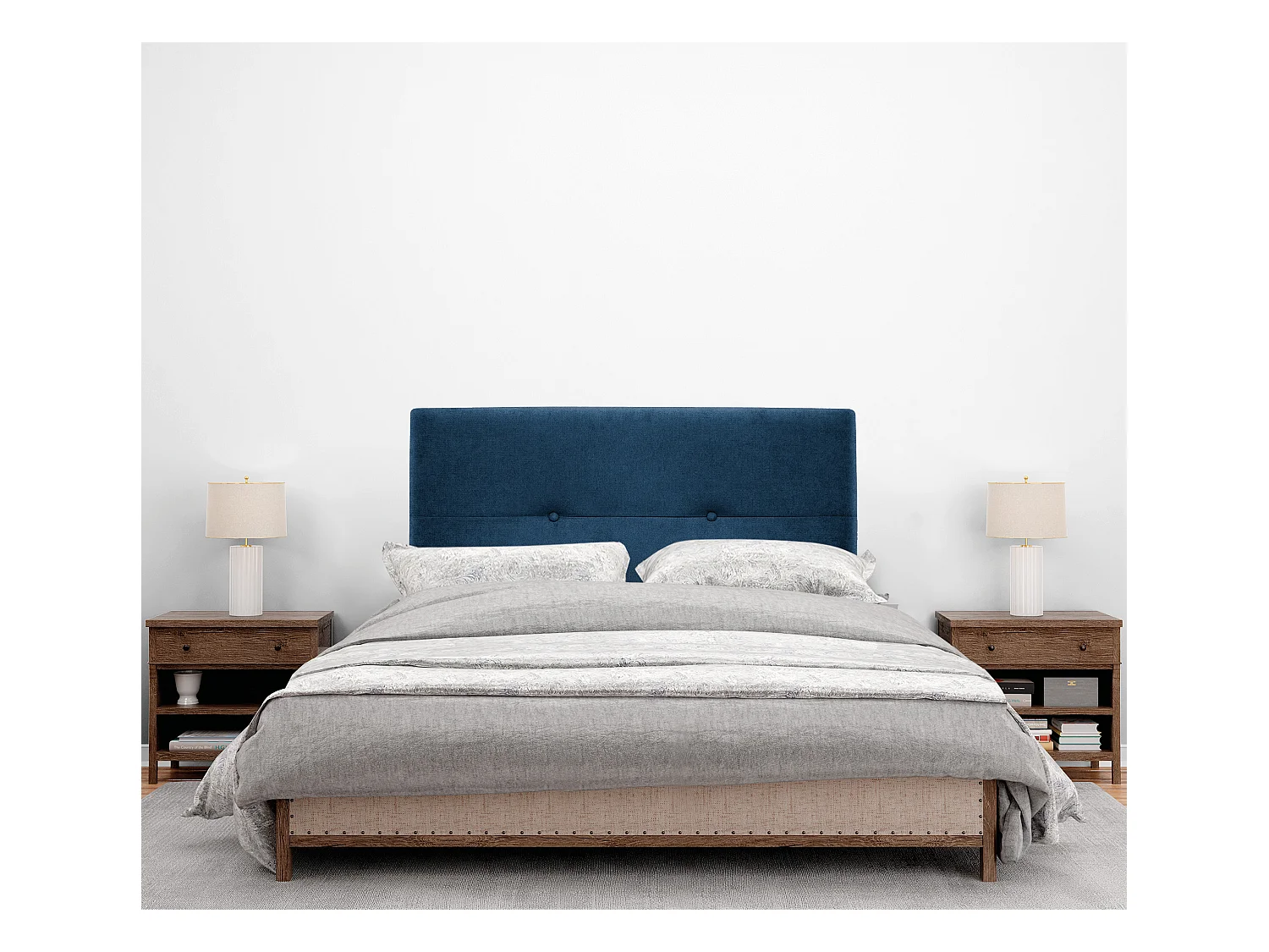 DHOME Hoofdeinde van Aqualine stof met knopen 90x50cm Bedden 80/90 - Blauw