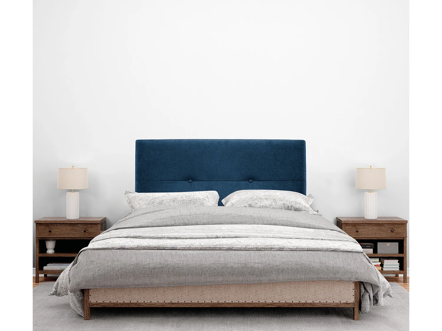 DHOME Tête de lit en tissu Aqualine avec Boutons 90x50cm Lits 80/90 - Bleu