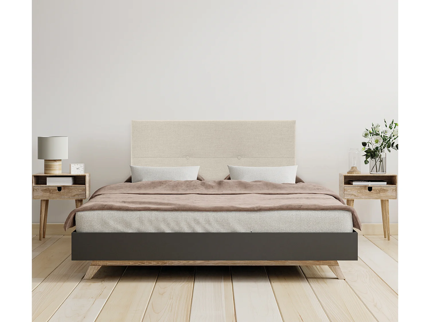 DHOME Kopfteil aus Naturleinen mit Knöpfen 95x50cm Betten 90 - Beige