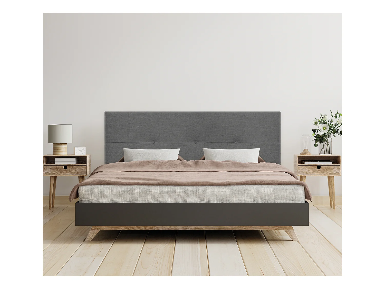 DHOME Tête de lit en lin naturel avec Boutons 135x50cm Lits 120/135 - Gris foncé
