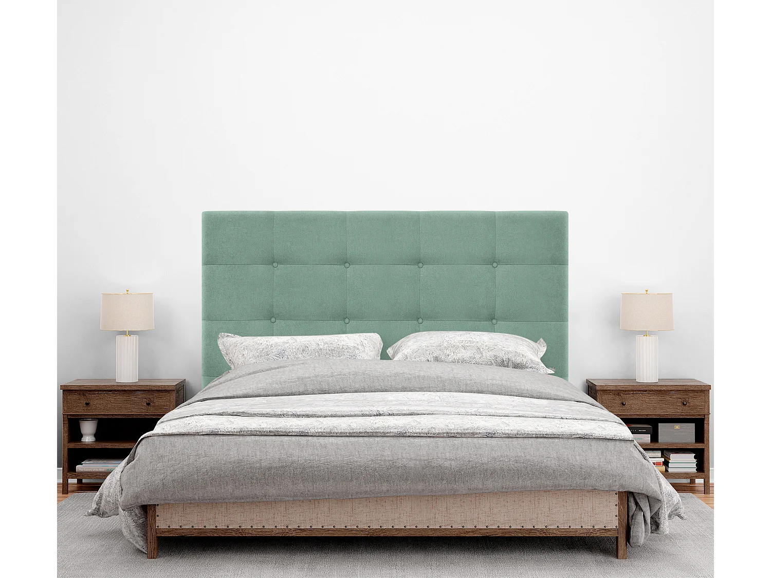 DHOME Cabeceira de  Tecido AquaLinho Capitoné Até o chão 150x120cm Camas 150 - Verde água