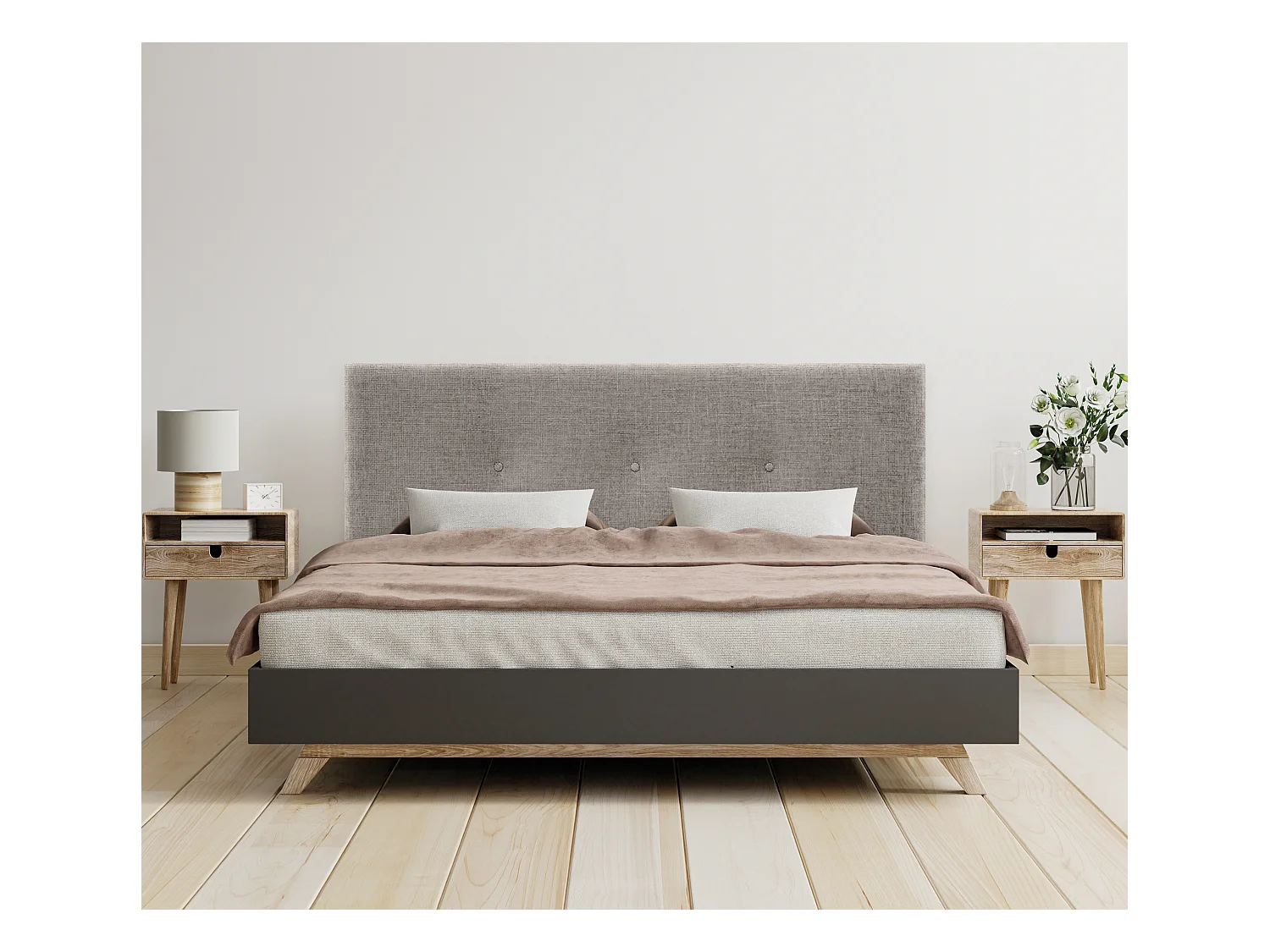DHOME Kopfteil aus Naturwolle mit Knöpfen 135x50cm Betten 120/135 - Grau