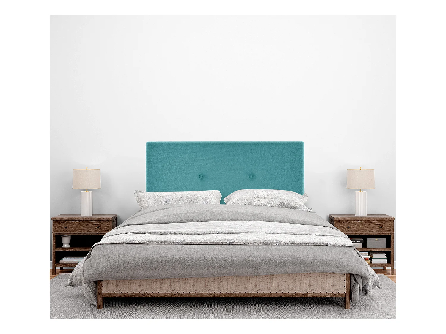 DHOME Testiera in de Tessuto Aqualine Liscio con bottoni 95x105cm Con le gambe Letti 90 - Turchese
