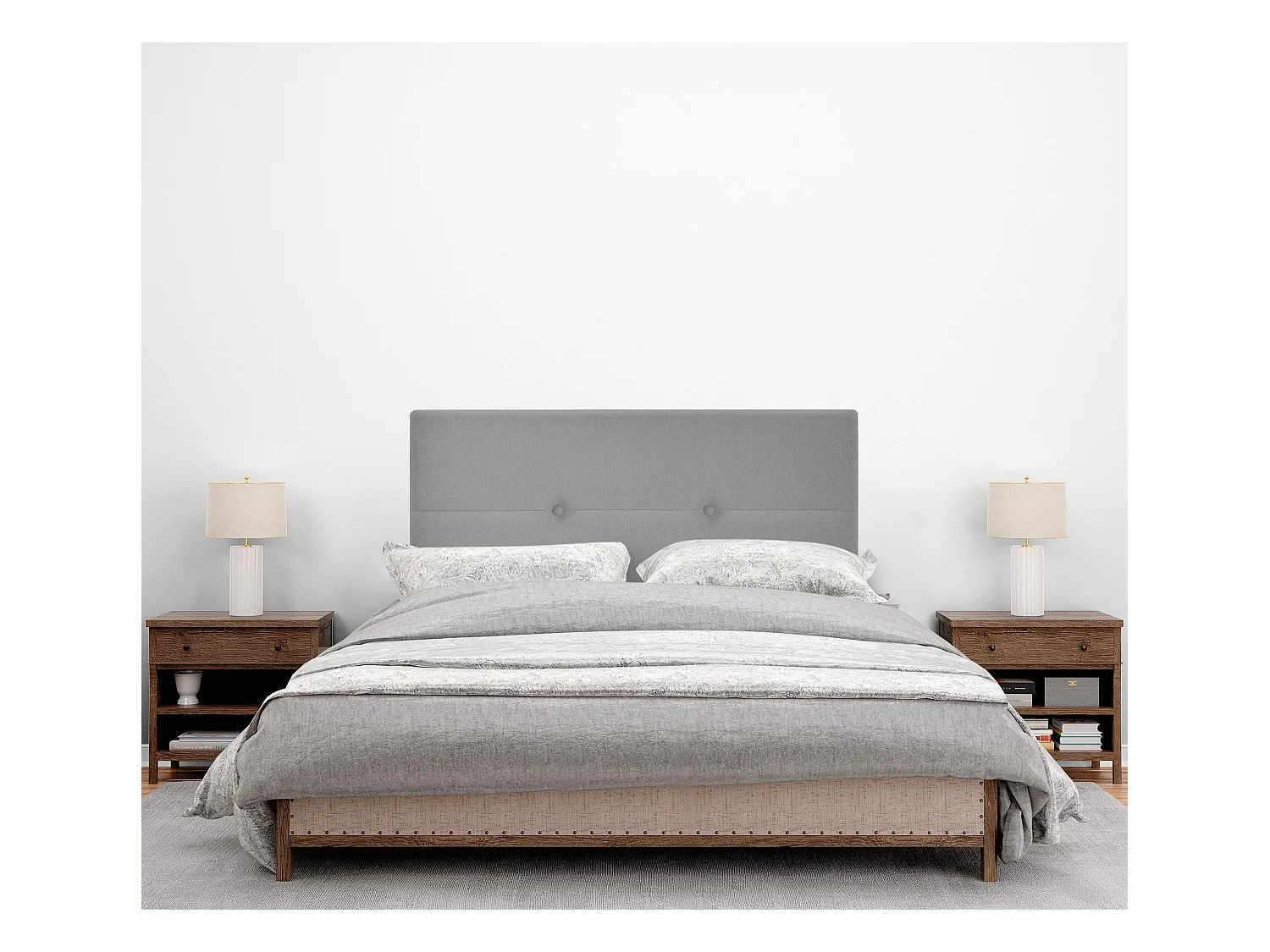 DHOME Tête de lit en tissu Aqualine avec Boutons 95x105cm avec pieds Lits 90 - Gris