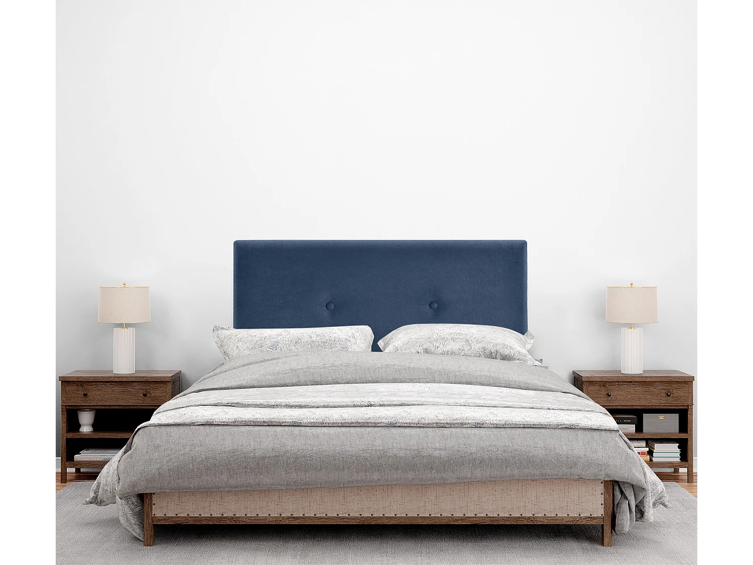 DHOME Tête de lit en tissu Aqualine lisse avec Boutons 110x105cm avec pieds Lits 105 - Bleu