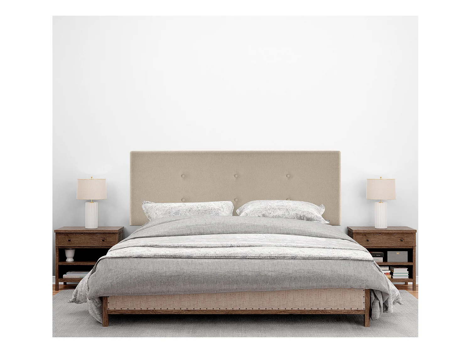 DHOME Tête de lit en tissu Aqualine avec 2 rangées de boutons 160x50cm Lits 150/160 - Beig