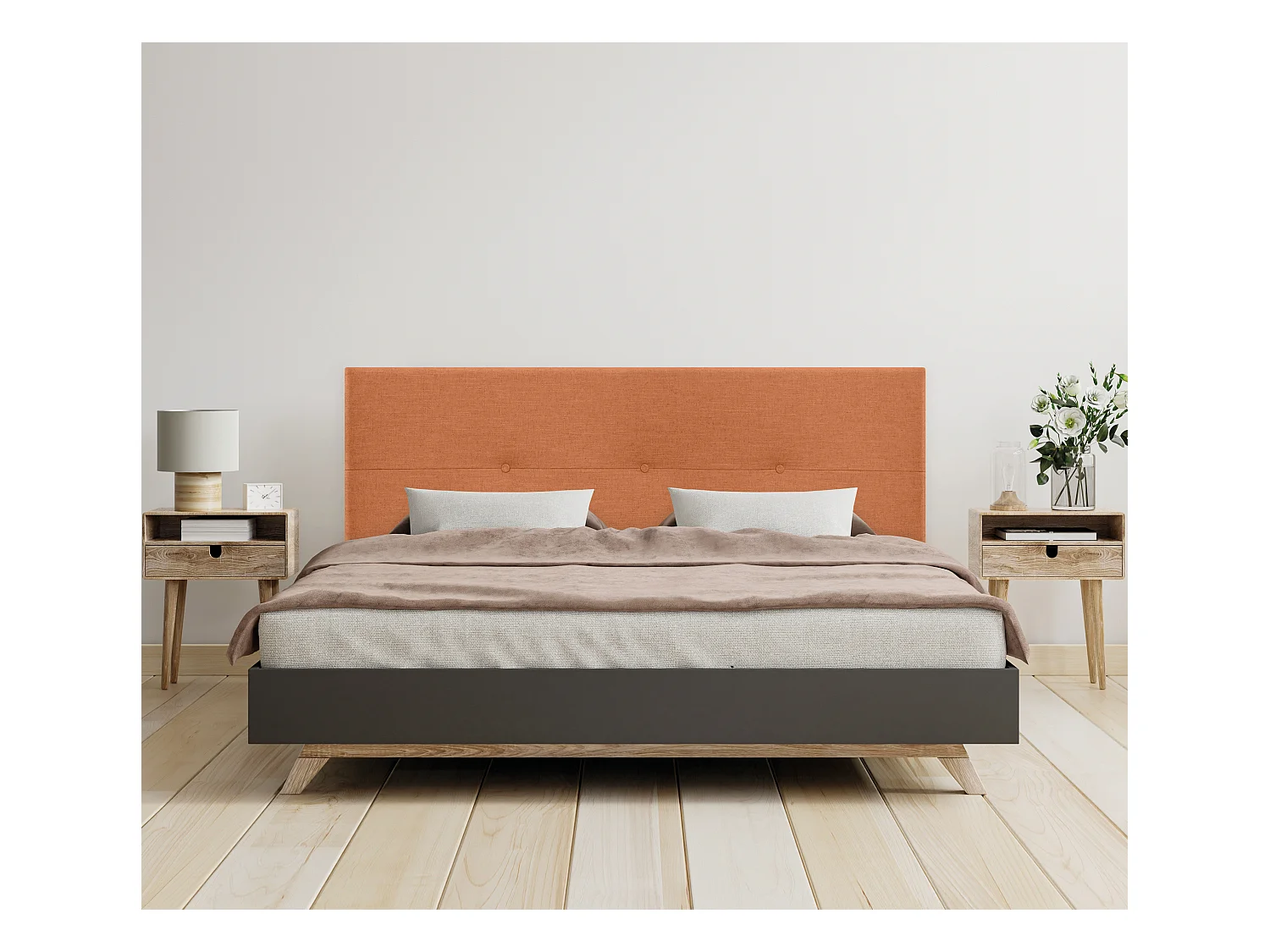 DHOME Tête de lit en lin naturel avec Boutons 145x105cm avec pieds Lits 135/140 - Orange