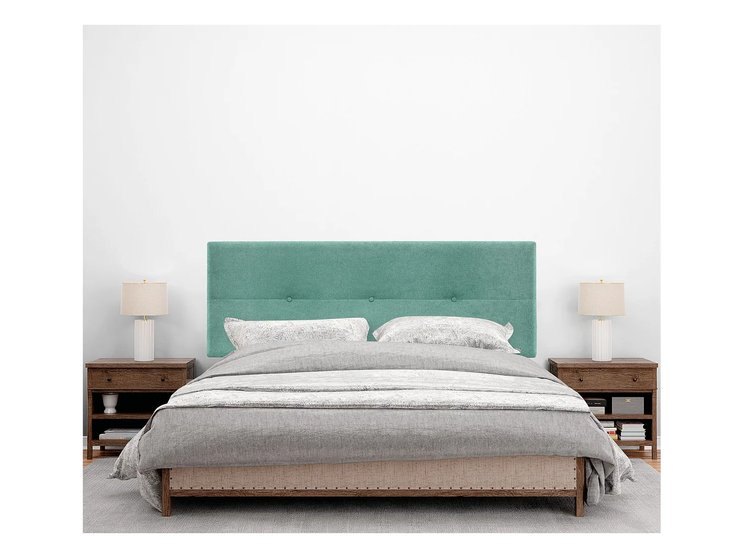 DHOME Tête de lit en tissu Aqualine avec Boutons 135x105cm avec pieds Lits 120/135 - Vert d'eau
