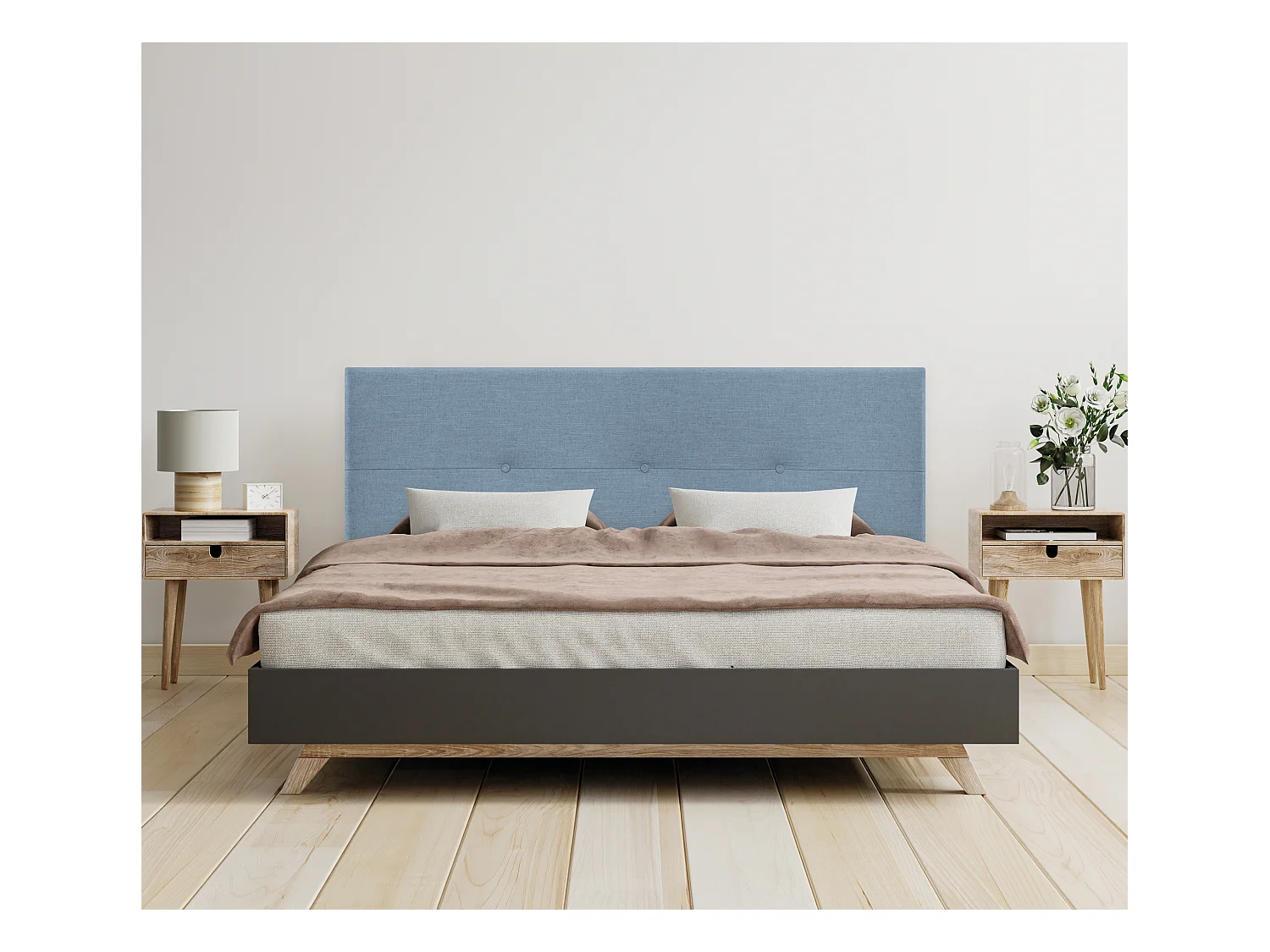 DHOME Tête de lit en lin naturel avec Boutons 150x50cm Lits 150 - Bleu