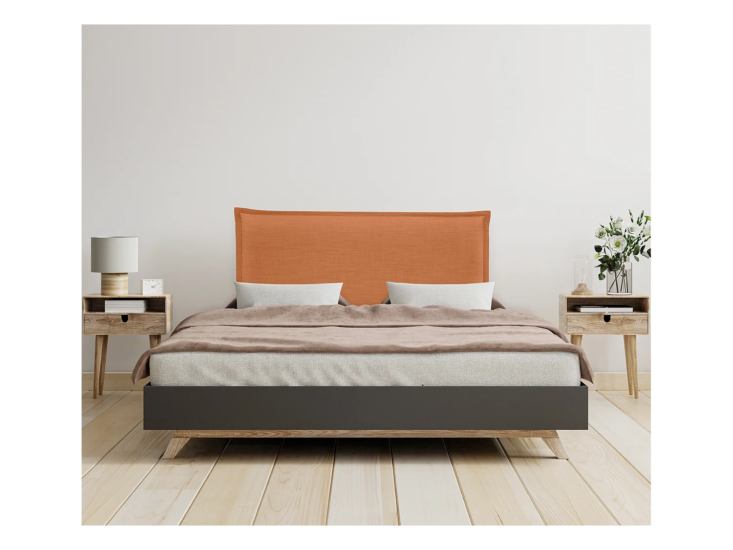 DHOME Tête de lit en lin naturel lisse avec garniture 95x105cm avec pieds Lits 90 - Orange