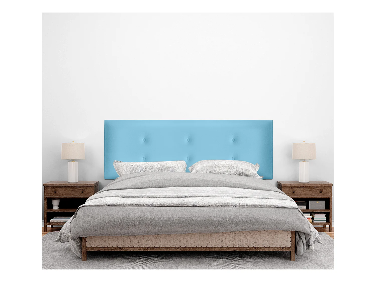 DHOME Kopfteil aus Kunstleder mit 2 Reihen Knöpfen 160x105cm Mit Beinen Betten 150/160 - Hellblau