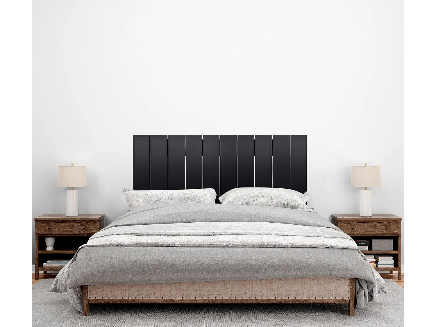 DHOME Tête de lit en bois recyclé MDF Vertical Pallet Style 90x46 Lits 80/90 - Noir Solide