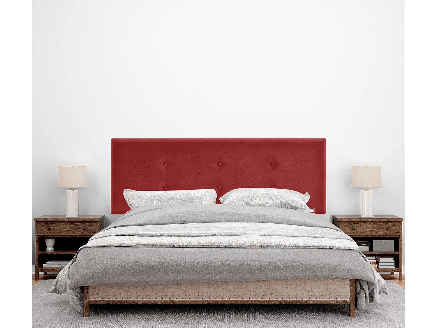 DHOME Tête de lit en tissu Aqualine avec 2 rangées de boutons 150x50cm Lits 150 - Rouge