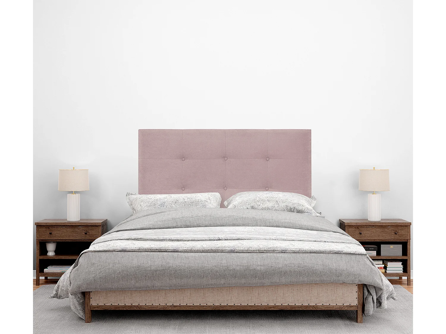 DHOME Testiera in tessuto capitonnè Aqualine 105x115 cm con gambe letto 105 - Salmone