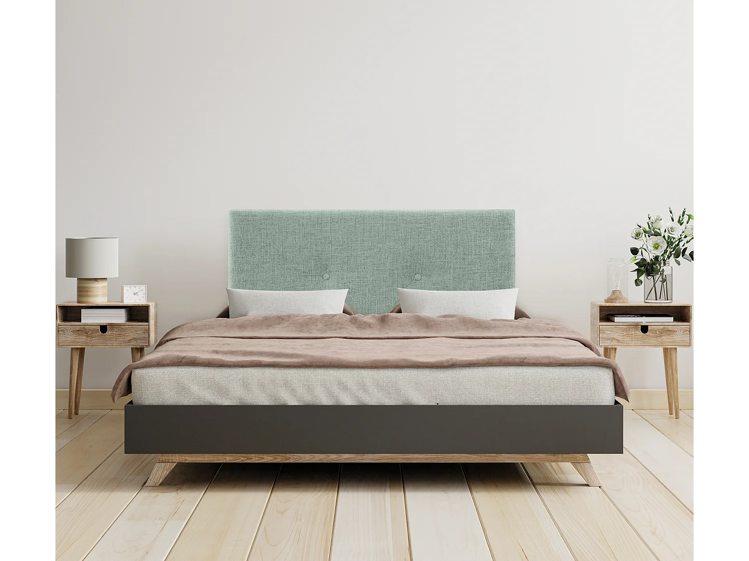 DHOME Tête de lit en laine naturelle avec Boutons 105x50cm Lits 105 - Vert