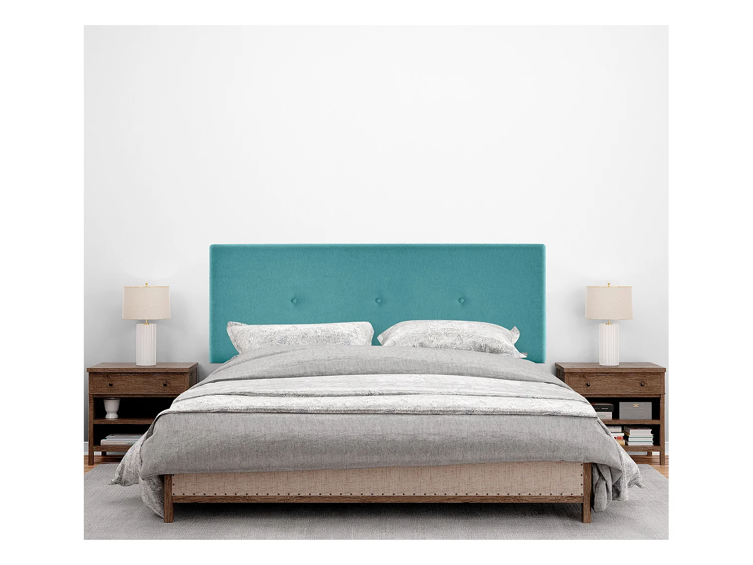 DHOME Testiera in de Tessuto Aqualine Liscio con bottoni 135x50cm Letti 120/135 - Turchese