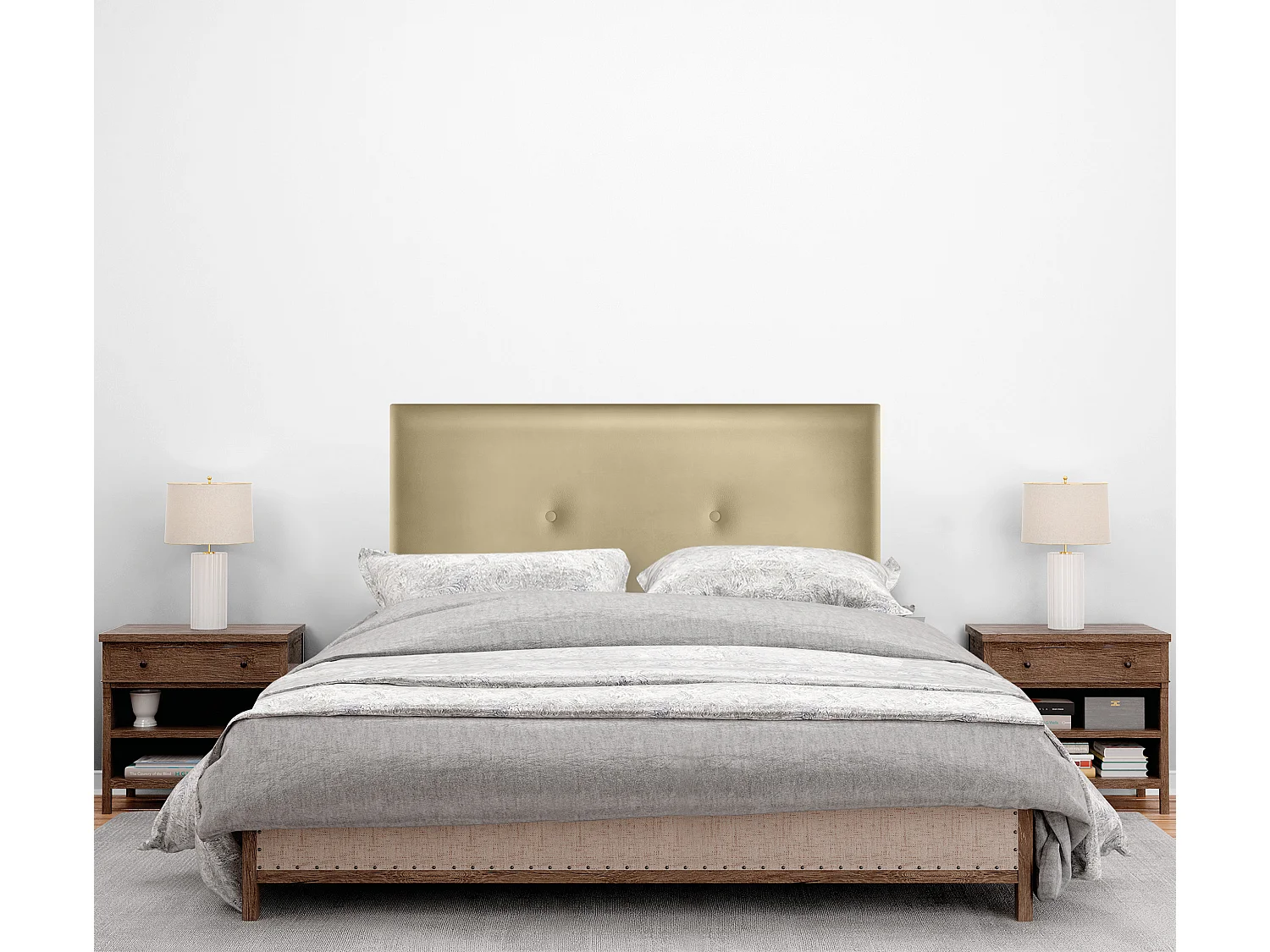 DHOME Cabeceira de  Couro sintético Liso com Botões 110x105cm com Pernas Camas 105 - Champanhe