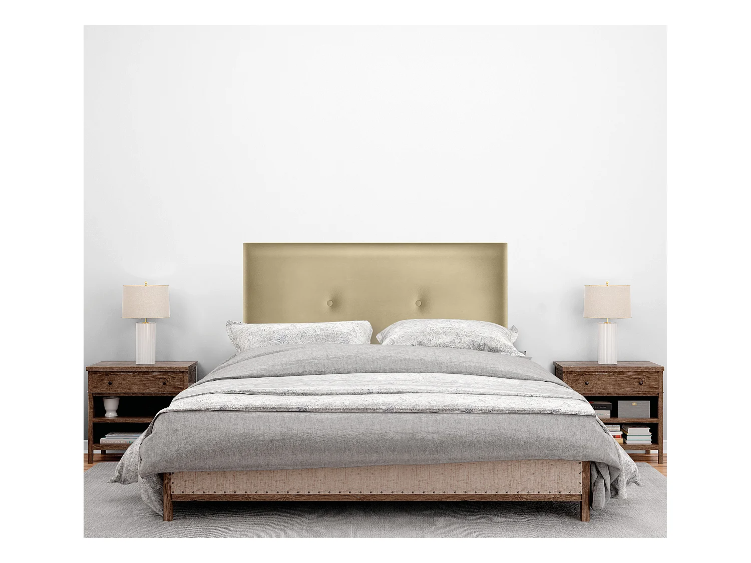 DHOME Tête de lit simili cuir lisse avec Boutons 110x105cm avec pieds Lits 105 - Champagne