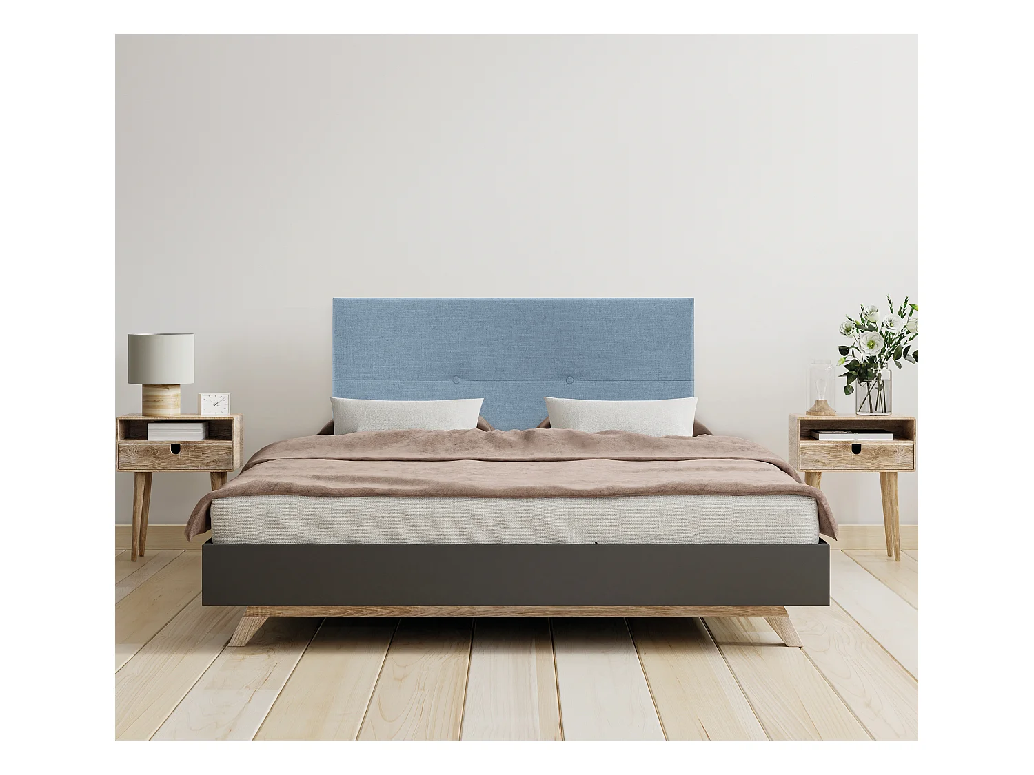 DHOME Tête de lit en lin naturel avec Boutons 105x50cm Lits 105 - Bleu