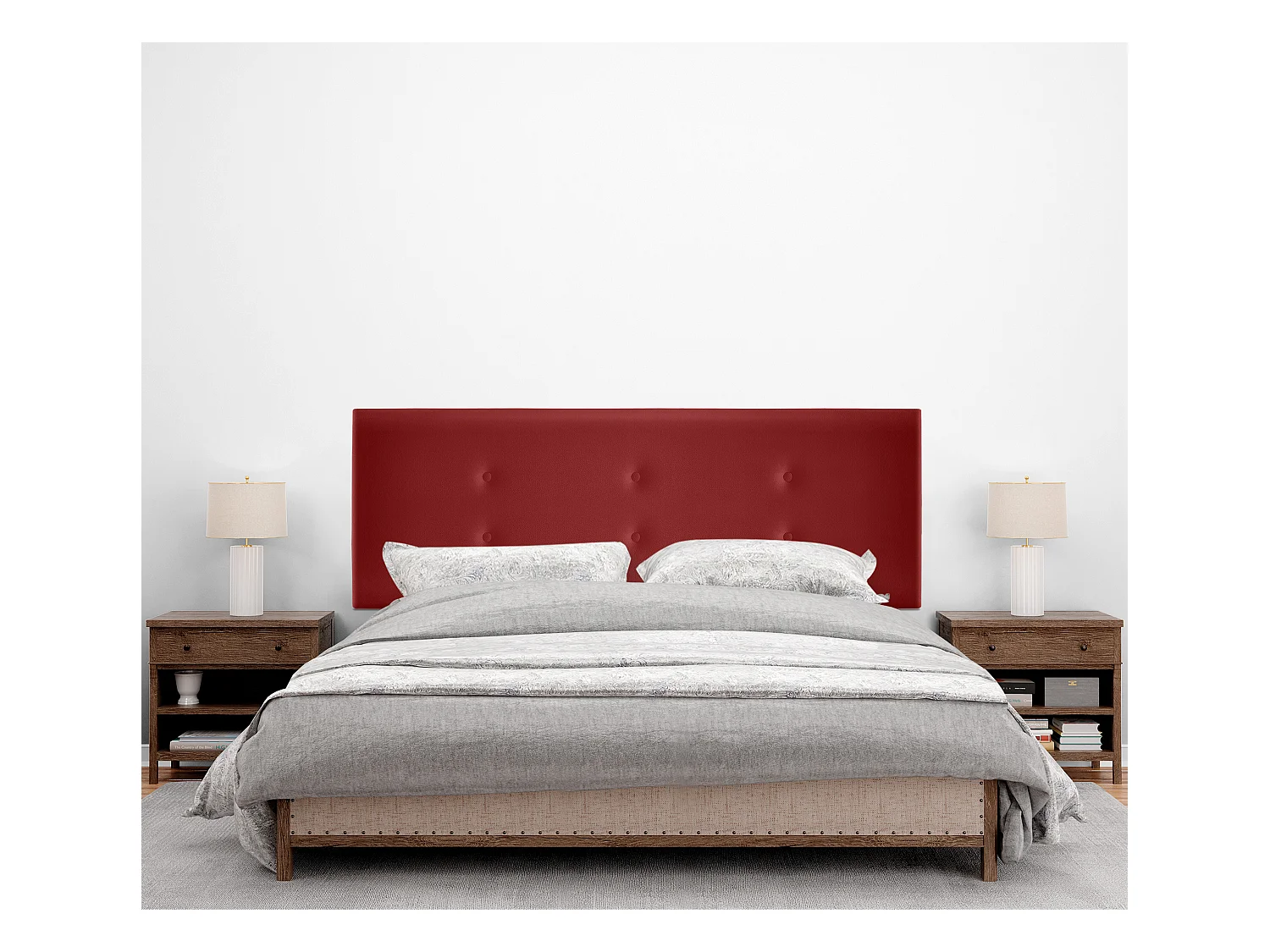 DHOME Tête de lit similicuir avec 2 rangées de boutons 145x105cm avec pieds Lits 135/140 - Rouge