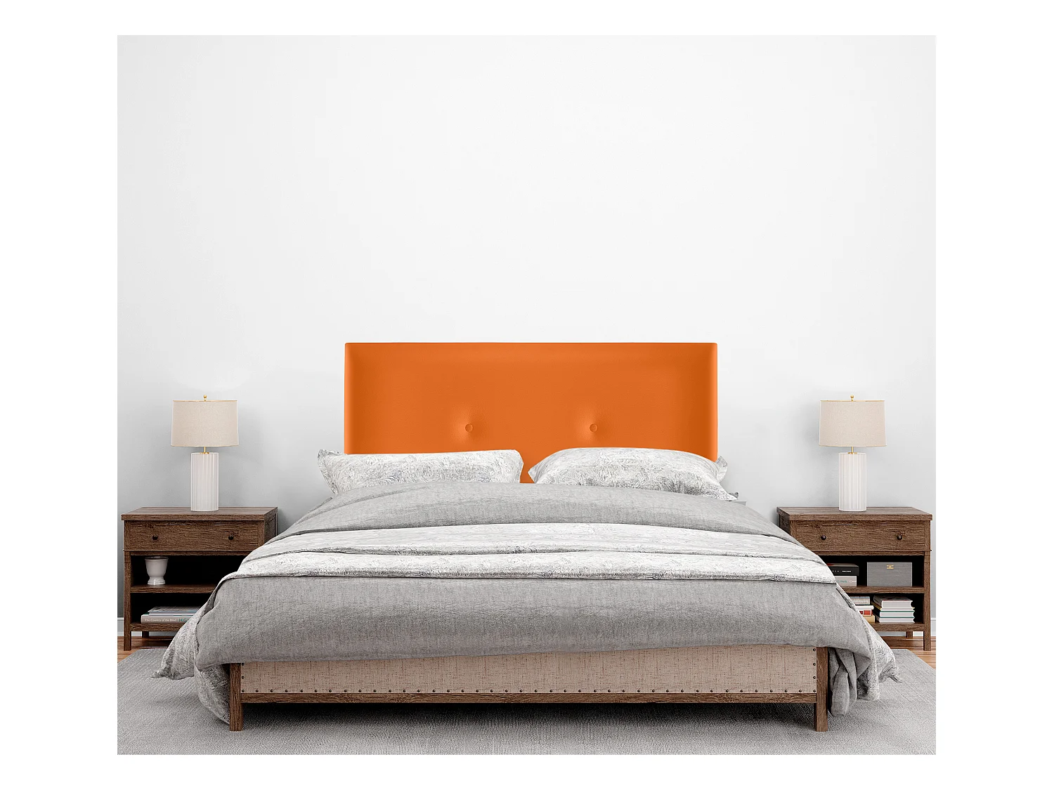 DHOME Tête de lit simili cuir lisse avec Boutons 95x105cm avec pieds Lits 90 - Orange
