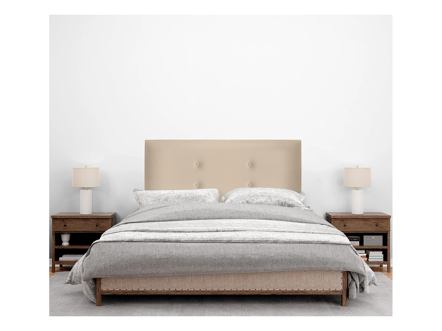 DHOME Tête de lit similicuir avec 2 rangées de boutons 95x105cm avec pieds Lits 90 - Beig