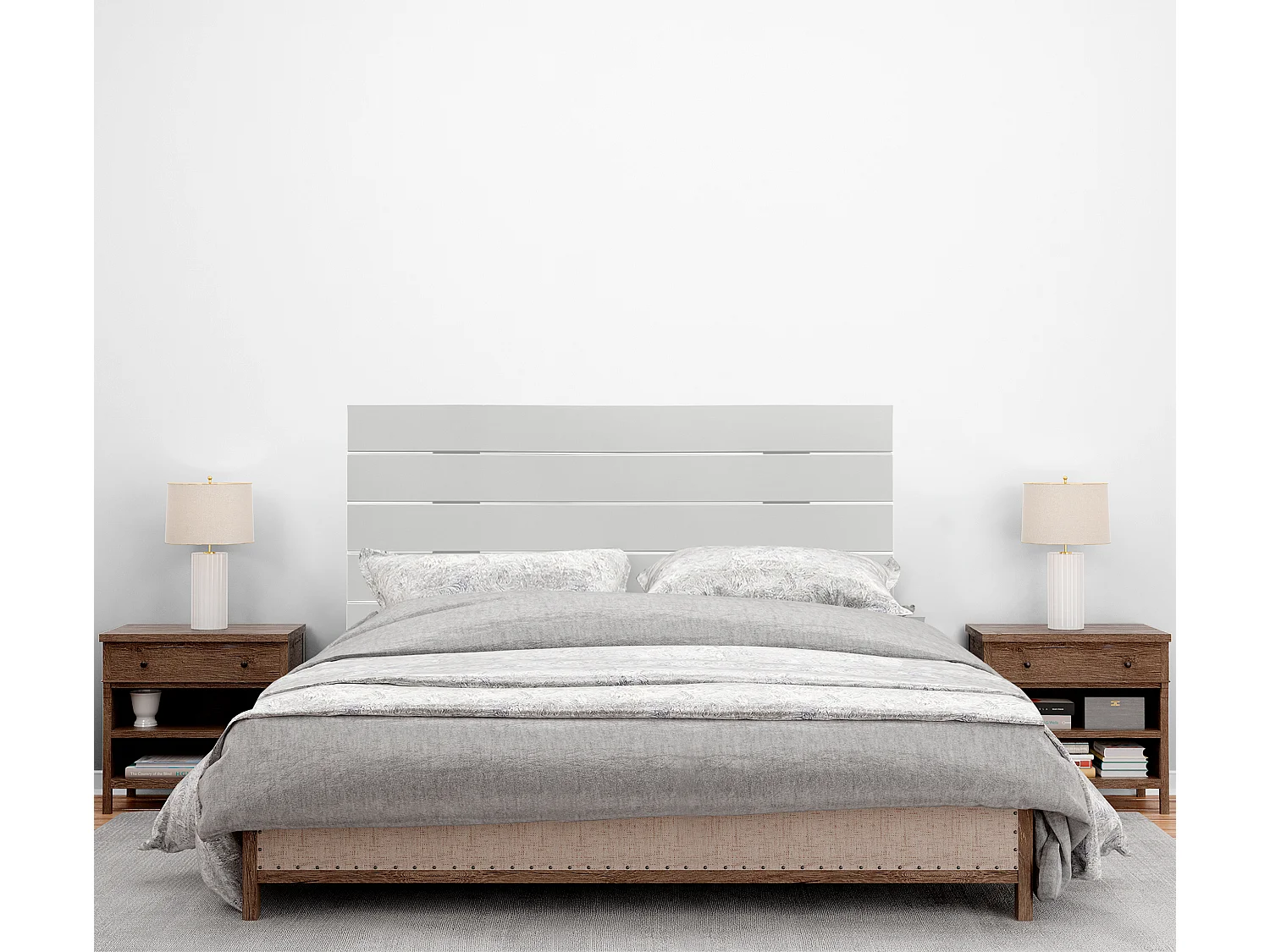 DHOME Tête de lit en bois recyclé DM Style Palette Horizontale 105x46cm Lits 105 - Blanc Solide