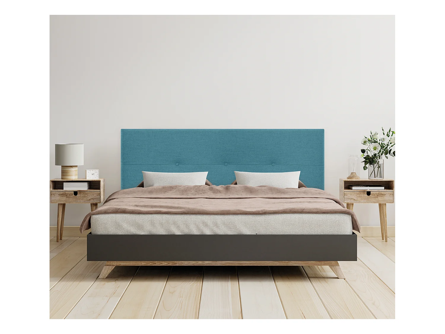 DHOME Tête de lit en lin naturel avec Boutons 150x105cm avec pieds Lits 150 - Turquoise