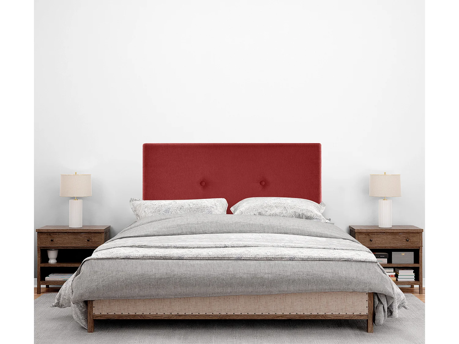 DHOME Tête de lit en tissu Aqualine lisse avec Boutons 95x105cm avec pieds Lits 90 - Rouge