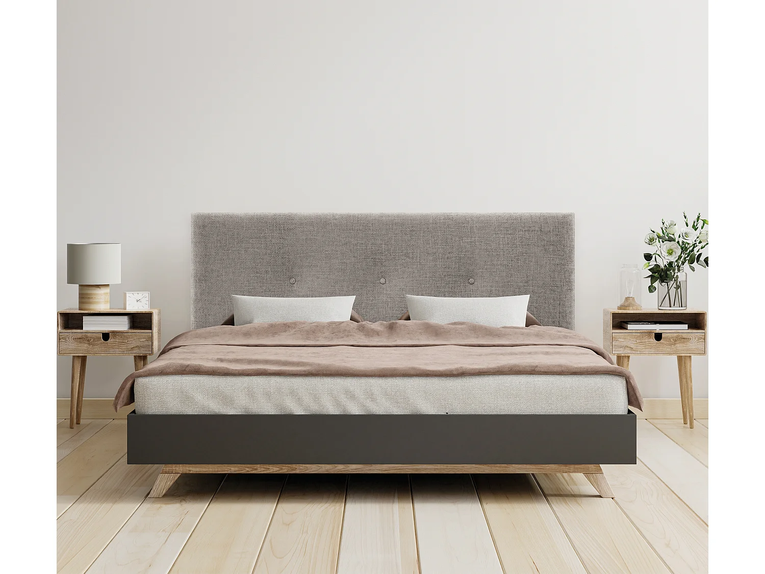DHOME Tête de lit en laine naturelle avec Boutons 160x105cm avec pieds Lits 150/160 - Gris