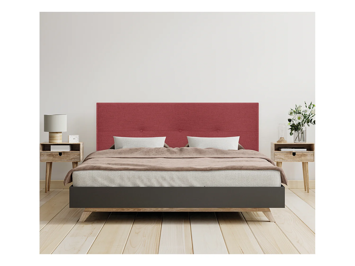 DHOME Tête de lit en lin naturel avec Boutons 150x50cm Lits 150 - Rouge