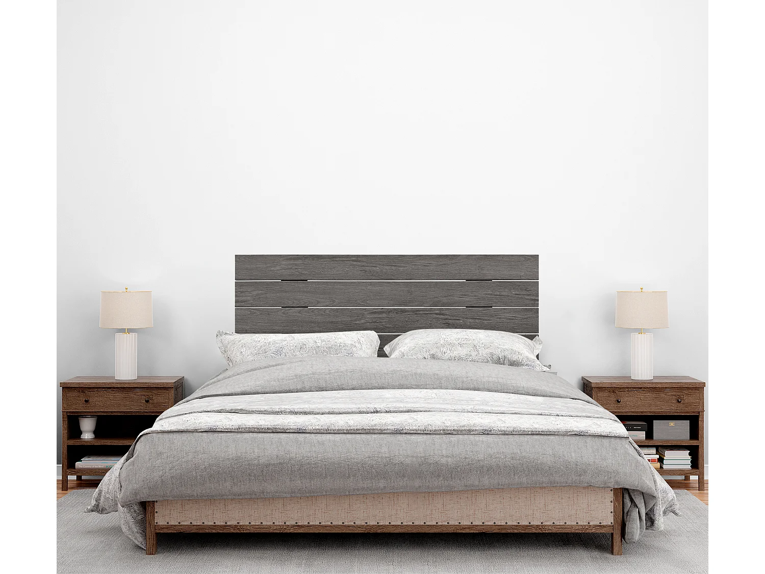 DHOME Tête de lit en bois recyclé DM Style Palette Horizontale 110x46cm Lits 105 - Bois Cendre