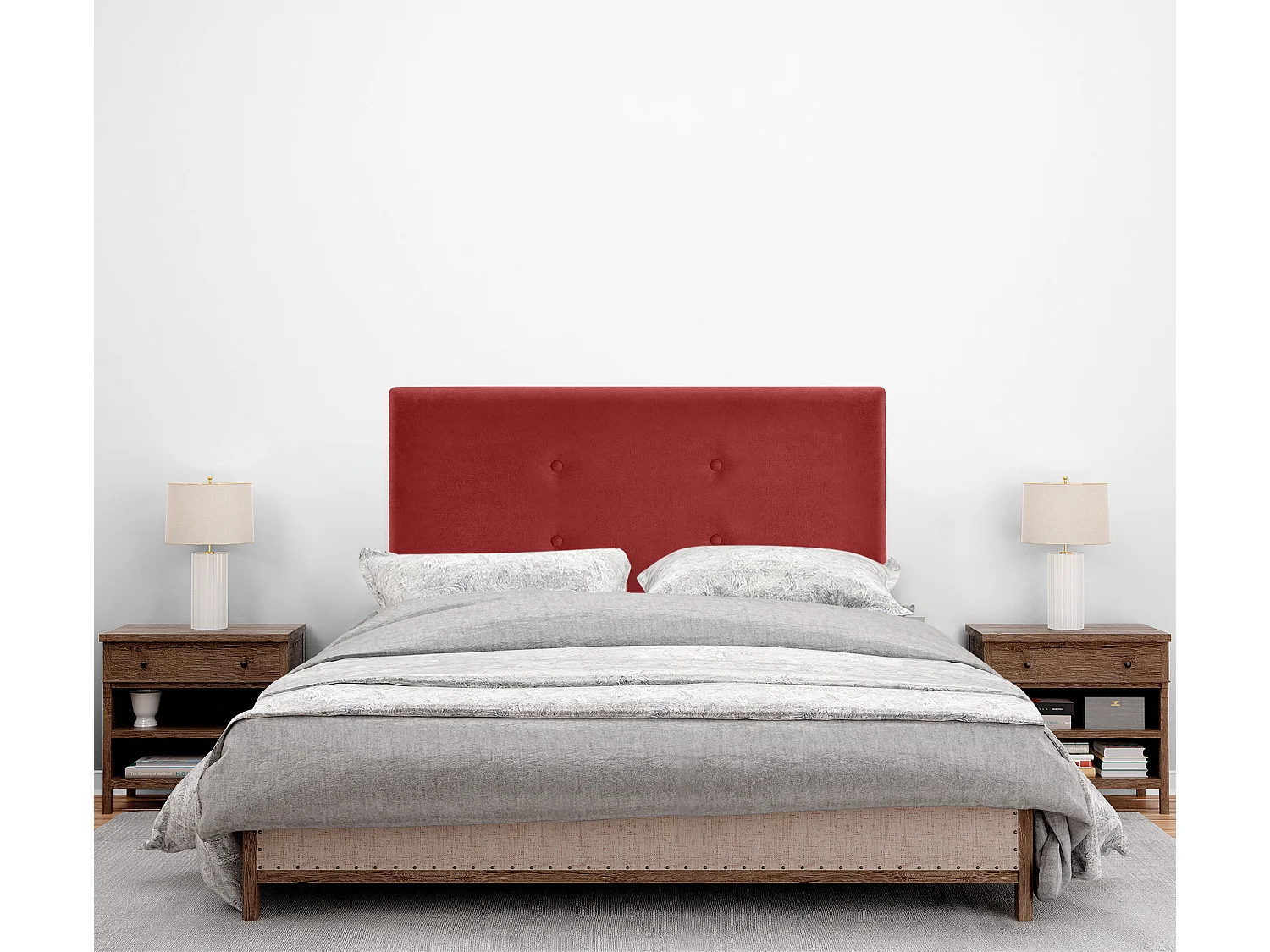 DHOME Testiera in de Tessuto Aqualine con 2 file di Bottoni 95x50cm Letti 90 - Rosso