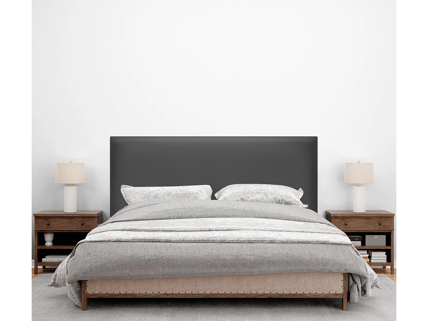 DHOME Cabeceira de  Couro sintético Liso Até o chão 150x120cm Camas 150 - Cinza