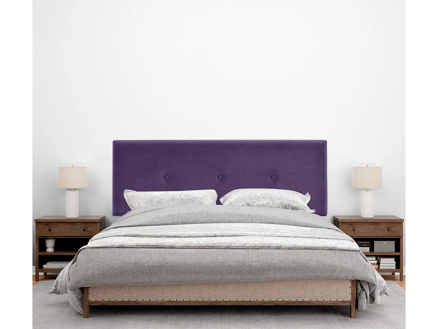 DHOME Testiera in de Tessuto Aqualine Liscio con bottoni 150x105cm Con le gambe Letti 150 - Lilla