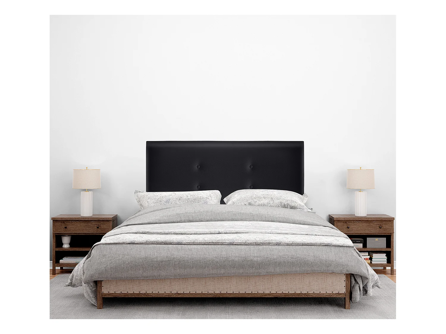 DHOME Tête de lit similicuir avec 2 rangées de boutons 90x50cm Lits 80/90 - Noir