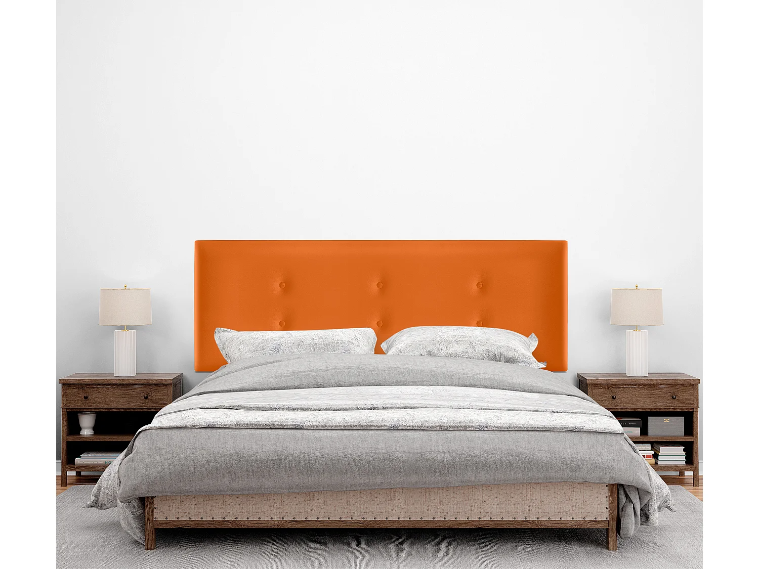 DHOME Tête de lit similicuir avec 2 rangées de boutons 145x105cm avec pieds Lits 135/140 - Orange