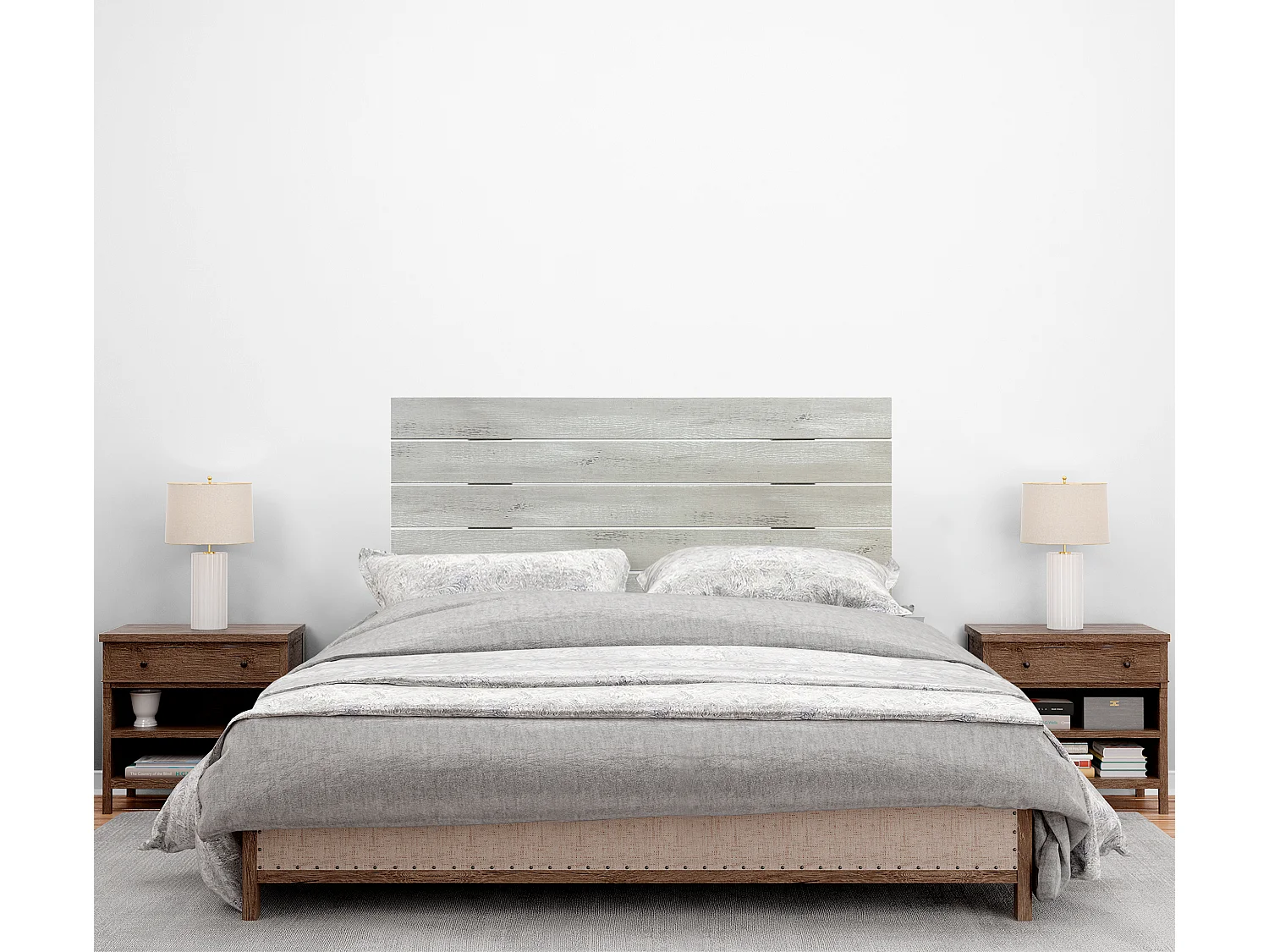 DHOME Tête de lit en bois recyclé DM Style Palette Horizontale 105x46cm Lits 105 - Bois Blanc