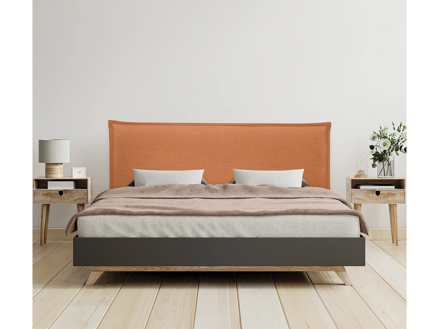 DHOME Tête de lit en lin naturel lisse avec garniture 145x105cm avec pieds Lits 135/140 - Orange