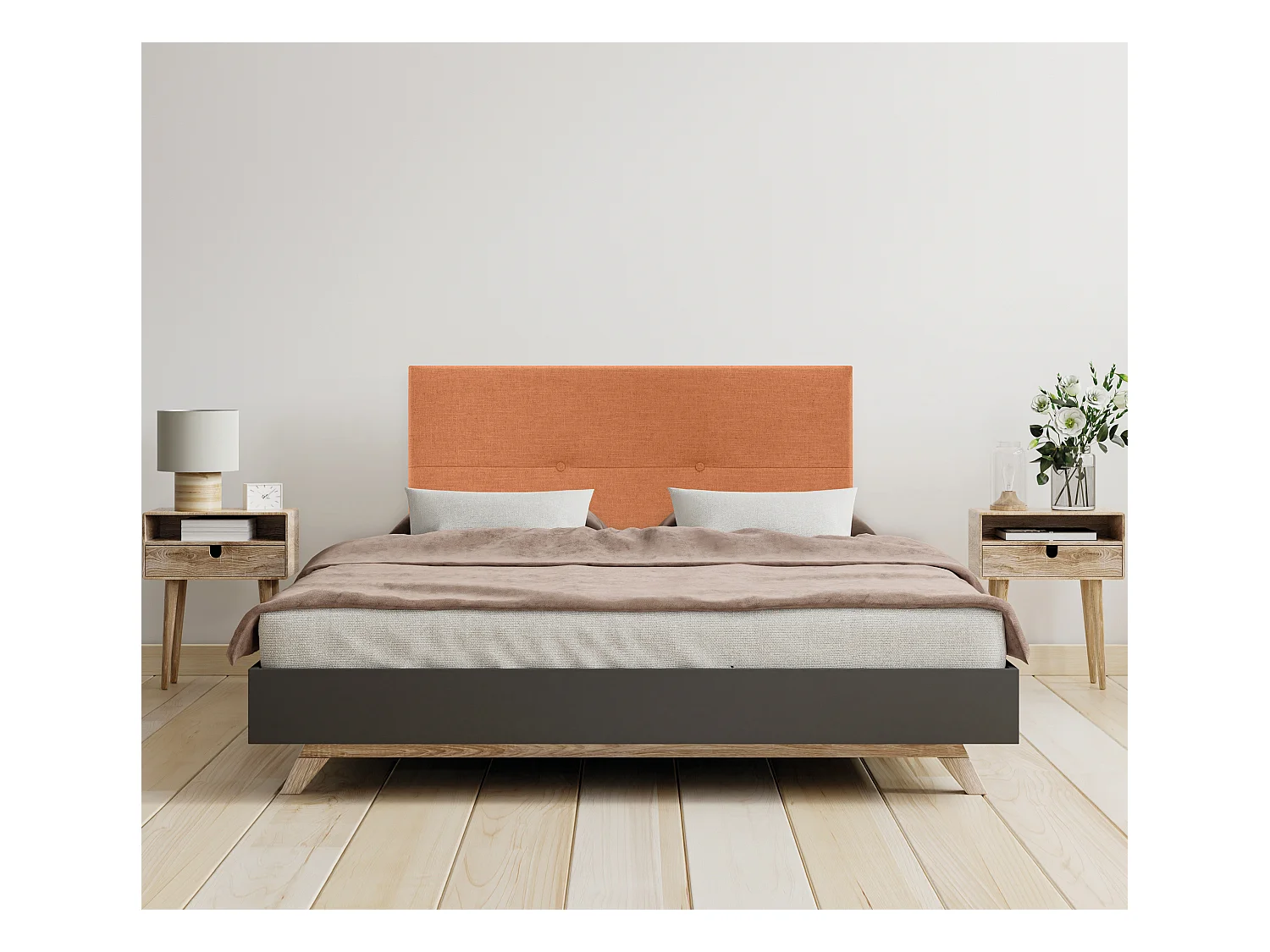DHOME Tête de lit en lin naturel avec Boutons 95x105cm avec pieds Lits 90 - Orange