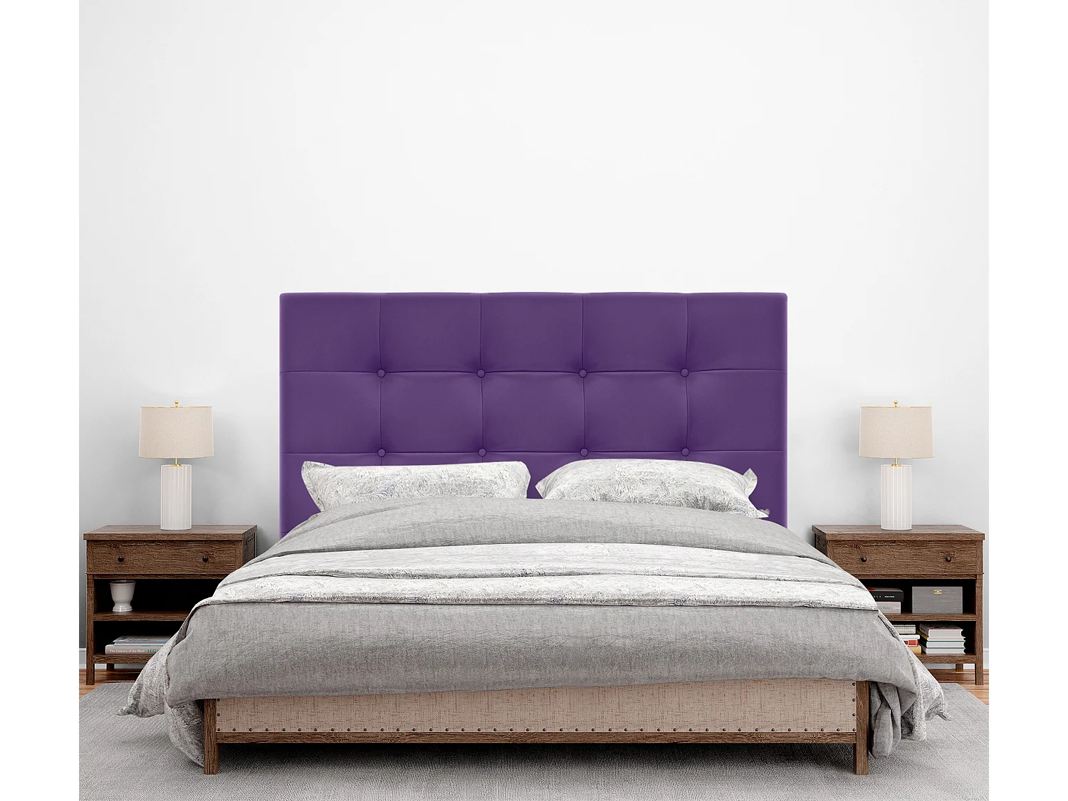 DHOME Cabeceira de  Couro sintético Capitoné Até o chão 145x120cm Camas 135/140 - Lilás