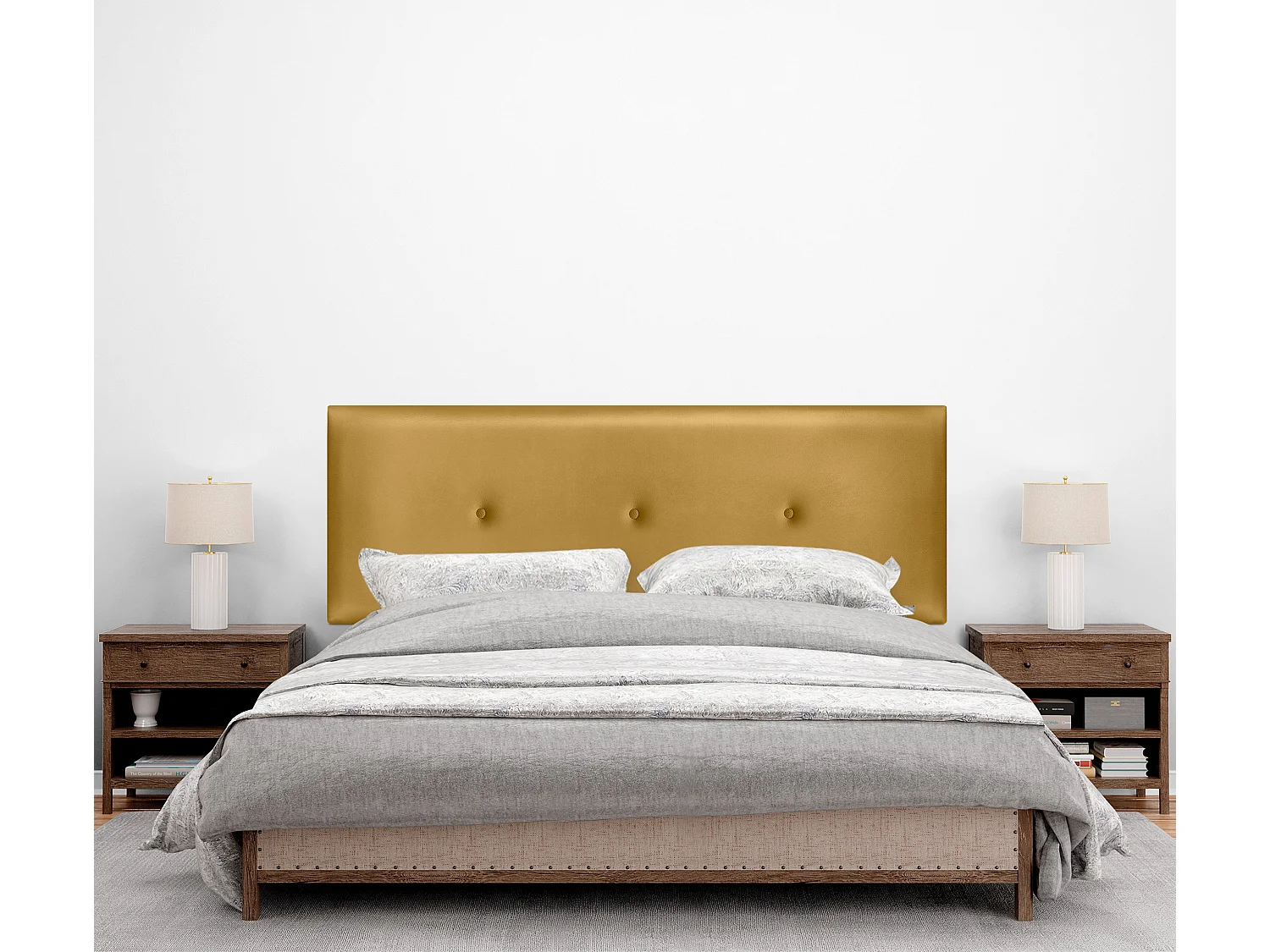 DHOME Tête de lit simili cuir lisse avec Boutons 150x105cm avec pieds Lits 150 - Doré