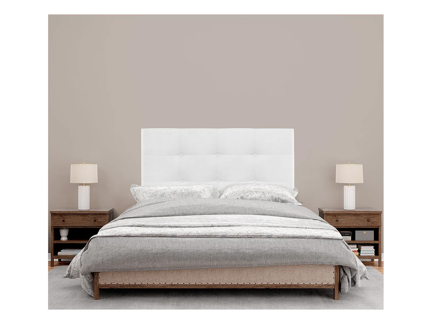 DHOME Tête de Lit en Tissu Aqualine Capitonné 95x60cm Lit 90 - Blanc