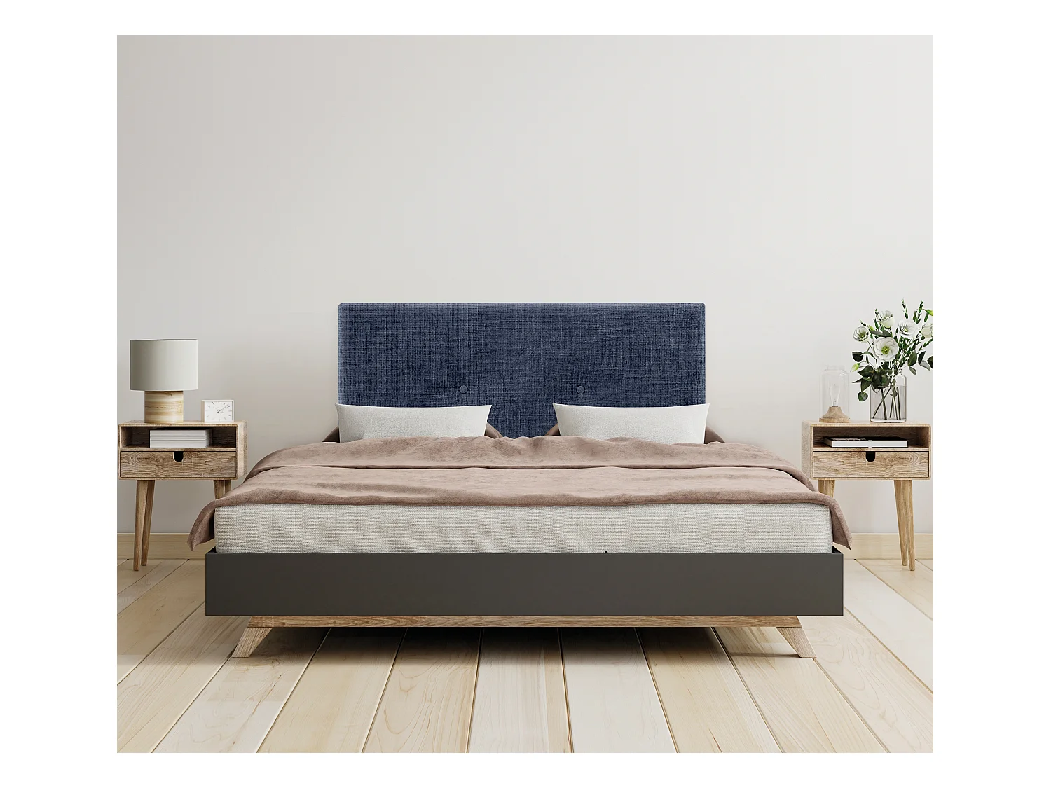 DHOME Tête de lit en laine naturelle avec Boutons 110x50cm Lits 105 - Bleu