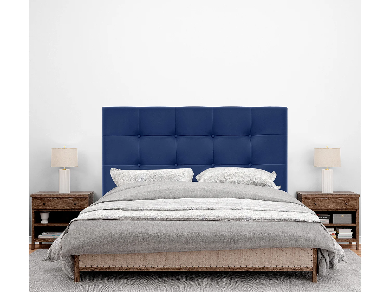 DHOME Cabeceira de  Couro sintético Capitoné Até o chão 160x120cm Camas 150/160 - Azul