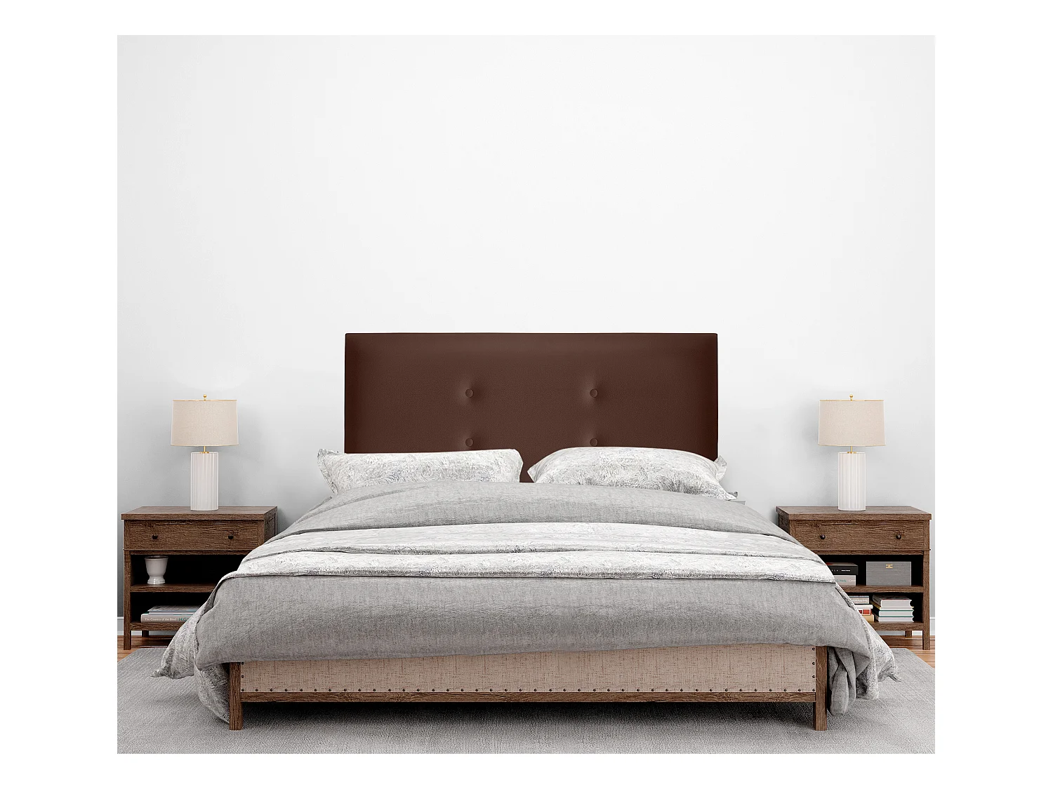 DHOME Tête de lit similicuir avec 2 rangées de boutons 95x105cm avec pieds Lits 90 - Chocolat