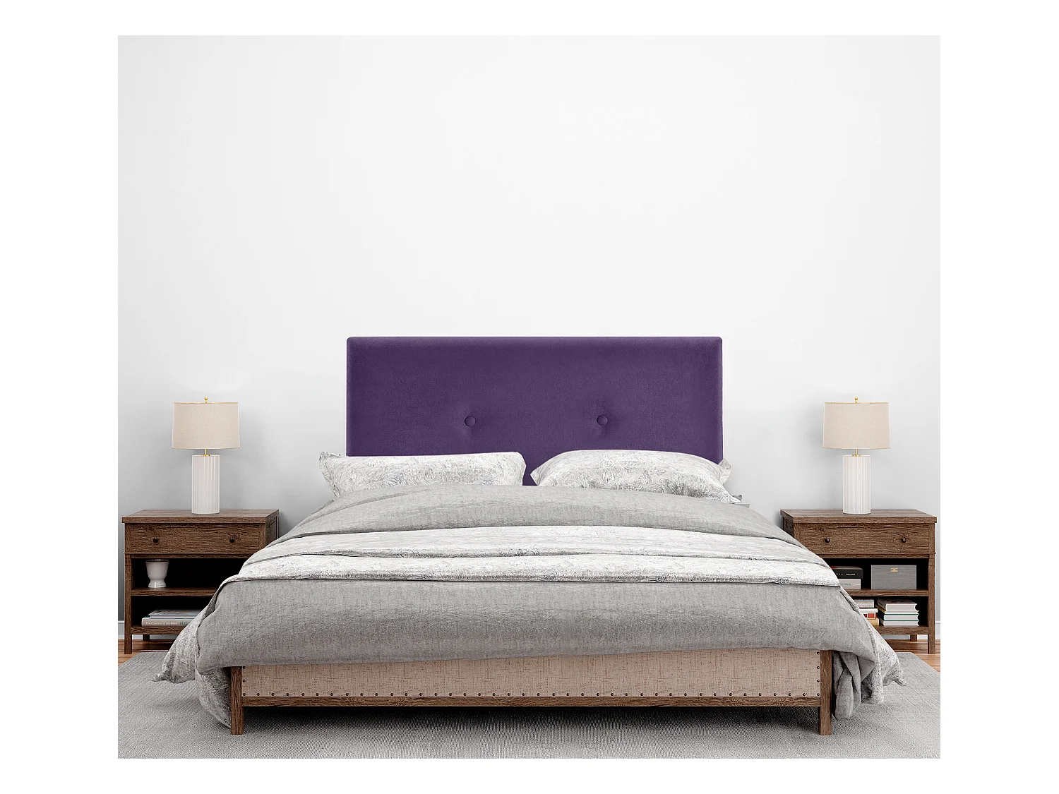 DHOME Testiera in de Tessuto Aqualine Liscio con bottoni 110x105cm Con le gambe Letti 105 - Lilla