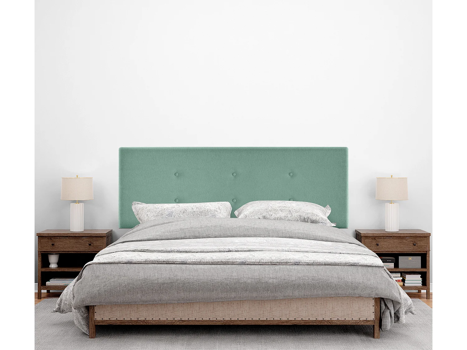 DHOME Tête de lit en tissu Aqualine avec 2 rangées de boutons 150x105cm avec pieds Lits 150 - Vert d'eau