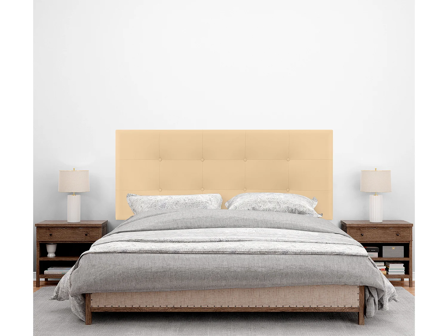 DHOME Testiera capitonnè in ecopelle 145x115 cm con gambe letto 135/140 - Vaniglia