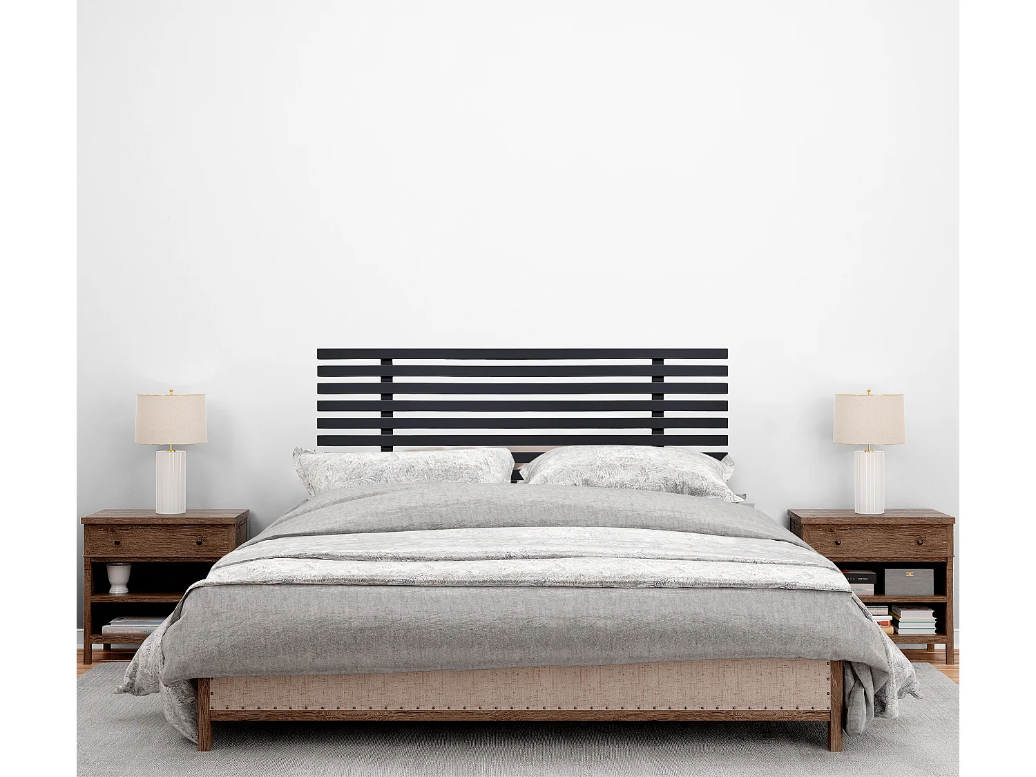 DHOME Tête de lit en bois recyclé MDF Style Japonais 105x46cm Lits 105 - Noir Solide